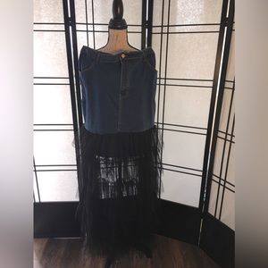 3X JEAN AND TEIR SHEER MAXI SKIRT
